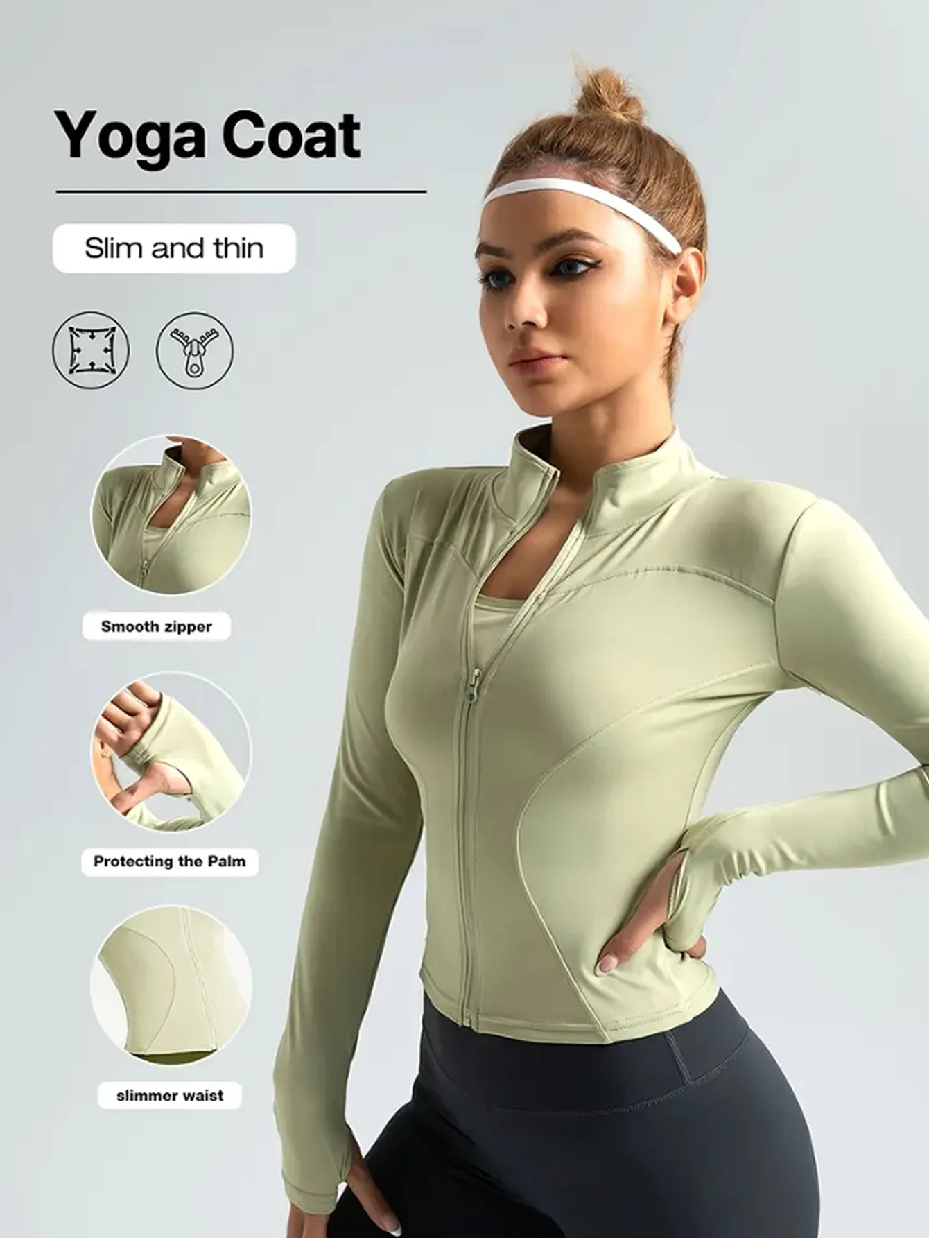 Sportowa bluza fitness ze stójką i ochroną UV Zielony