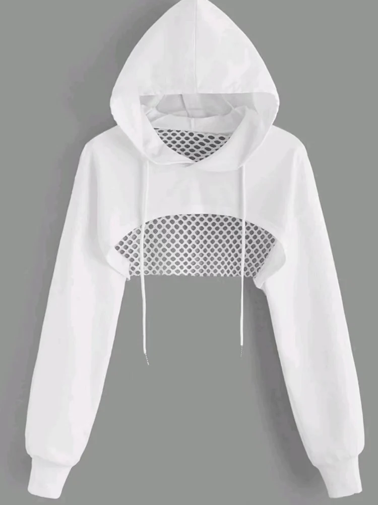Sportowa bluza z kapturem crop bez ramiączek Biały