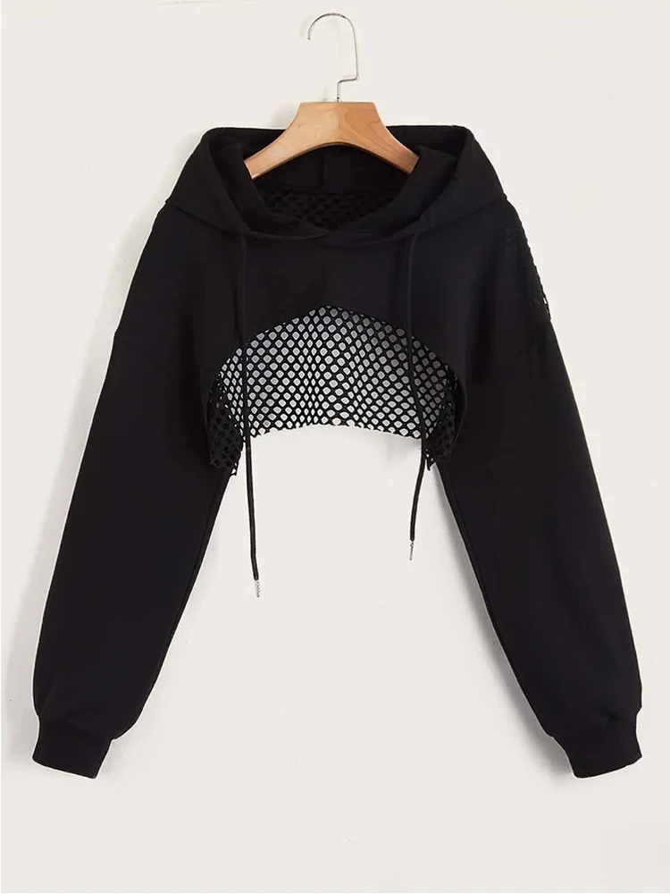 Sportowa bluza z kapturem crop bez ramiączek Czarny