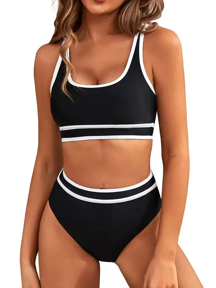 Sportowe bikini z wysokim stanem, kolorowe Beżowy