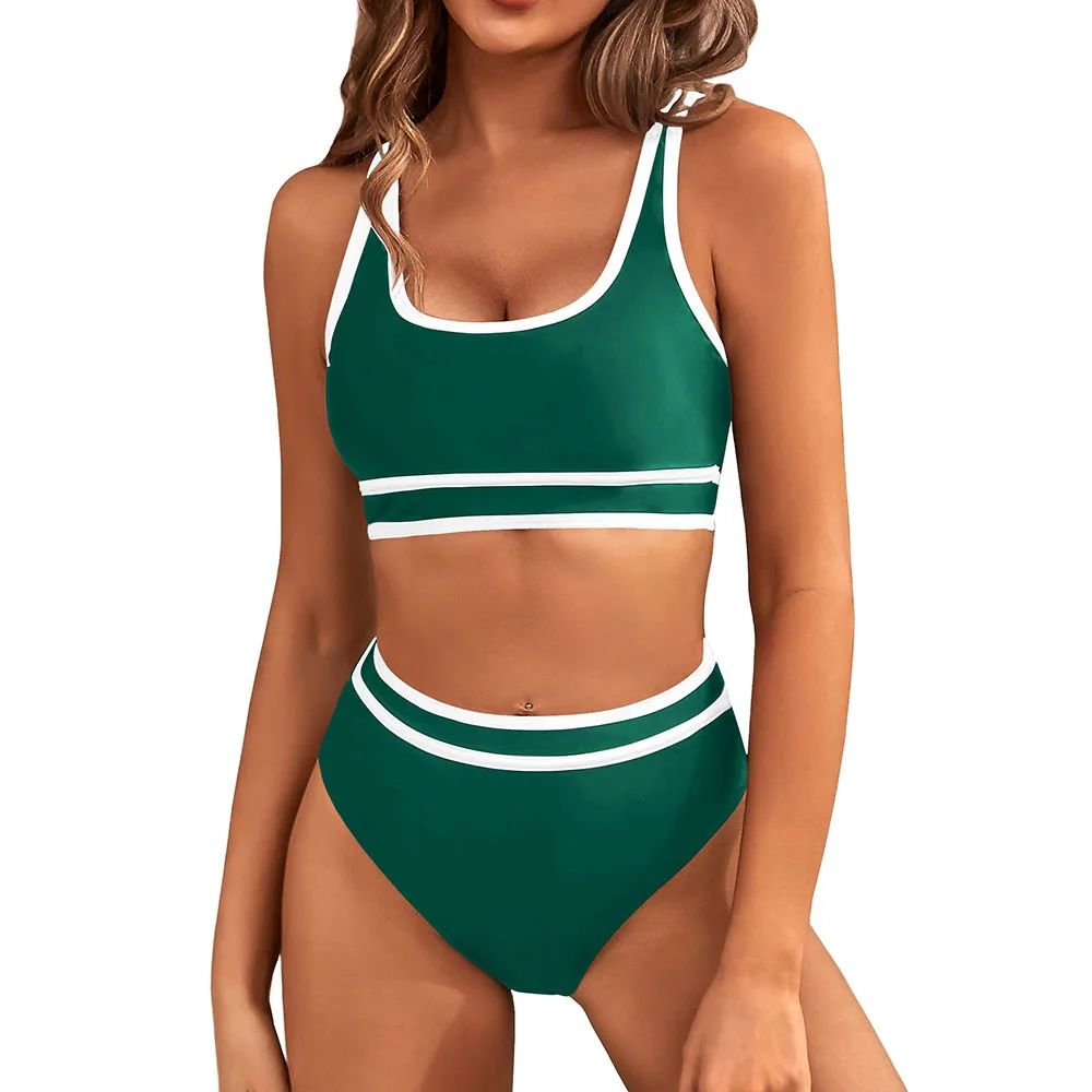 Sportowe bikini z wysokim stanem, kolorowe Brązowy