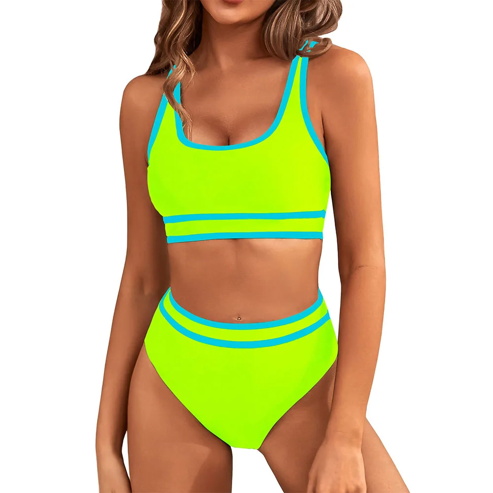 Sportowe bikini z wysokim stanem, kolorowe Czarny