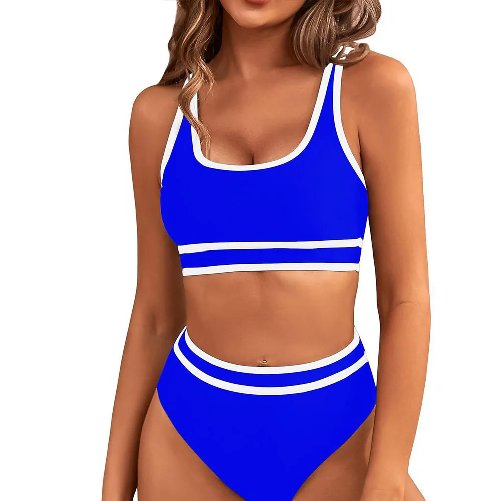 Sportowe bikini z wysokim stanem, kolorowe Fioletowy
