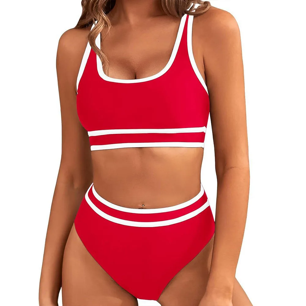 Sportowe bikini z wysokim stanem, kolorowe Khaki