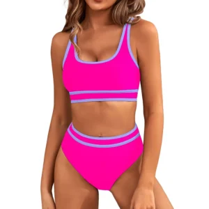 Sportowe bikini z wysokim stanem, kolorowe Niebieski