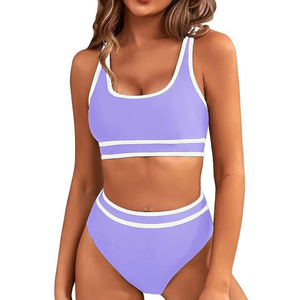 Sportowe bikini z wysokim stanem, kolorowe Szary