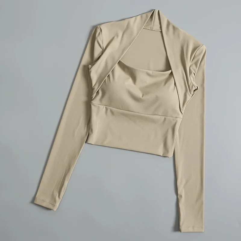 Sportowy top z długim rękawem i wkładkami push-up Khaki