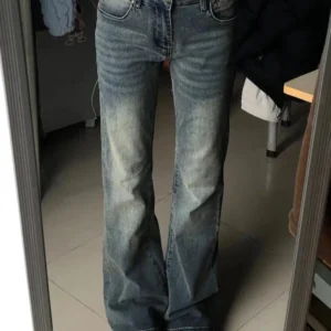 Sprane dżinsy dzwony z wysokim stanem w stylu retro Niebieski