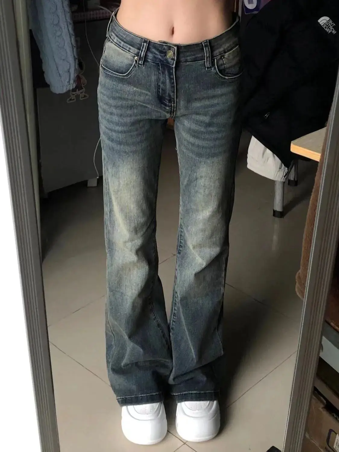 Sprane dżinsy dzwony z wysokim stanem w stylu retro Niebieski