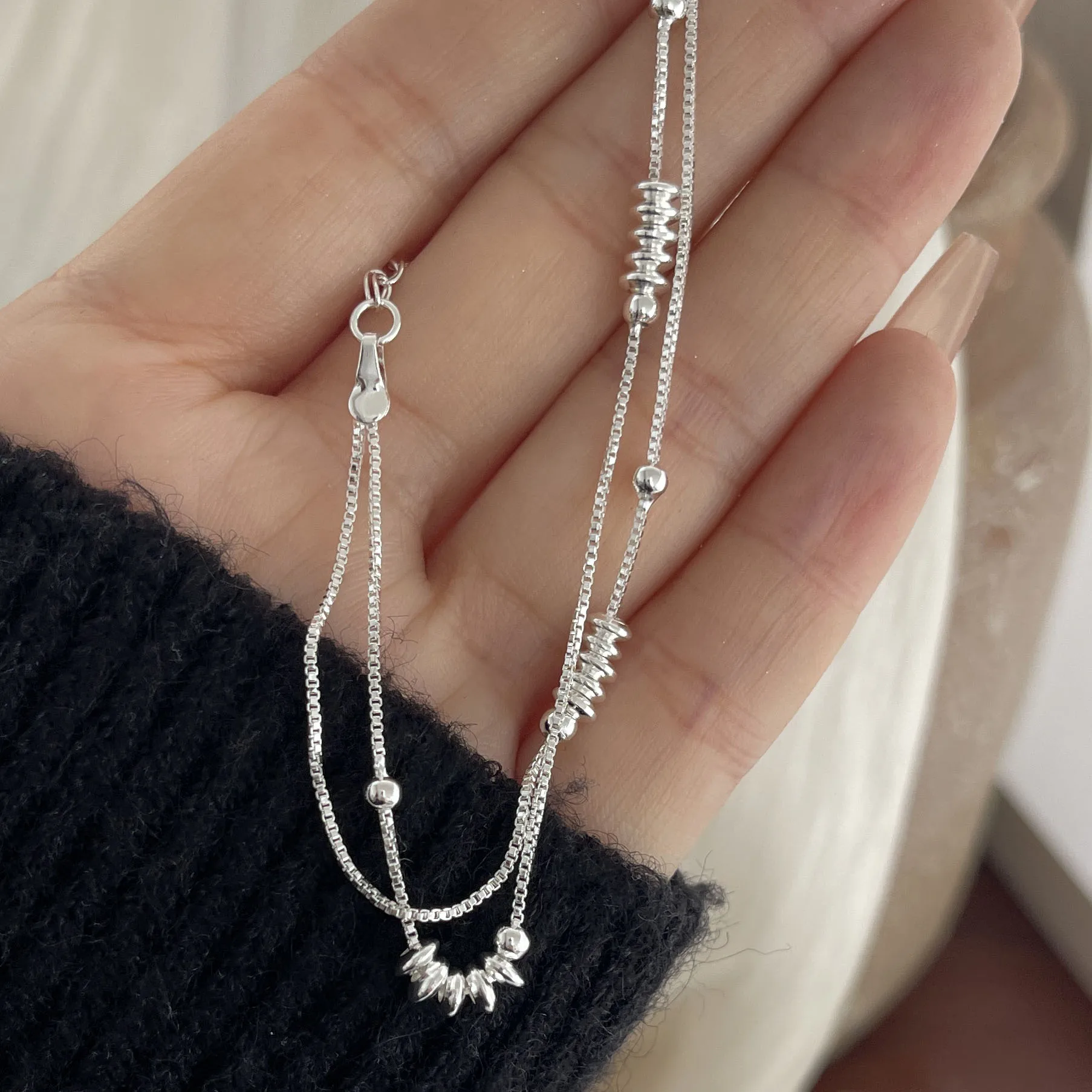 Srebrna bransoletka 925 z motywem serca – wąska, vintage handmade Beżowy