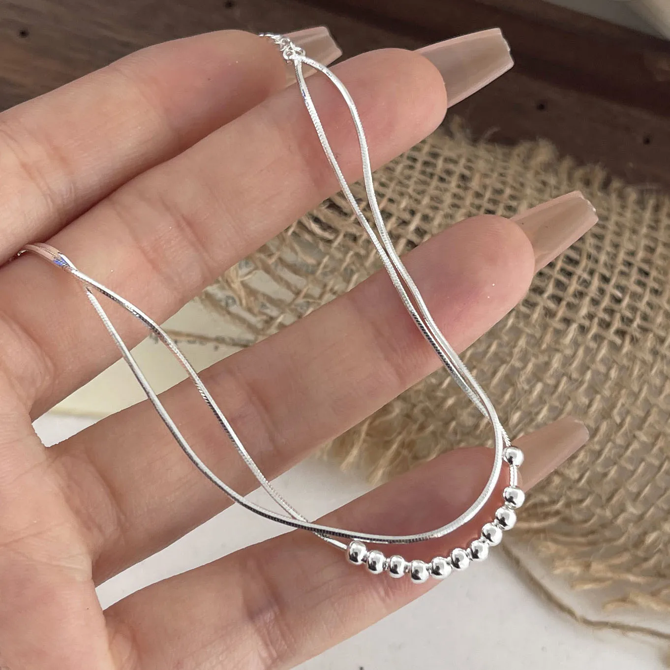 Srebrna bransoletka 925 z motywem serca – wąska, vintage handmade Brązowy