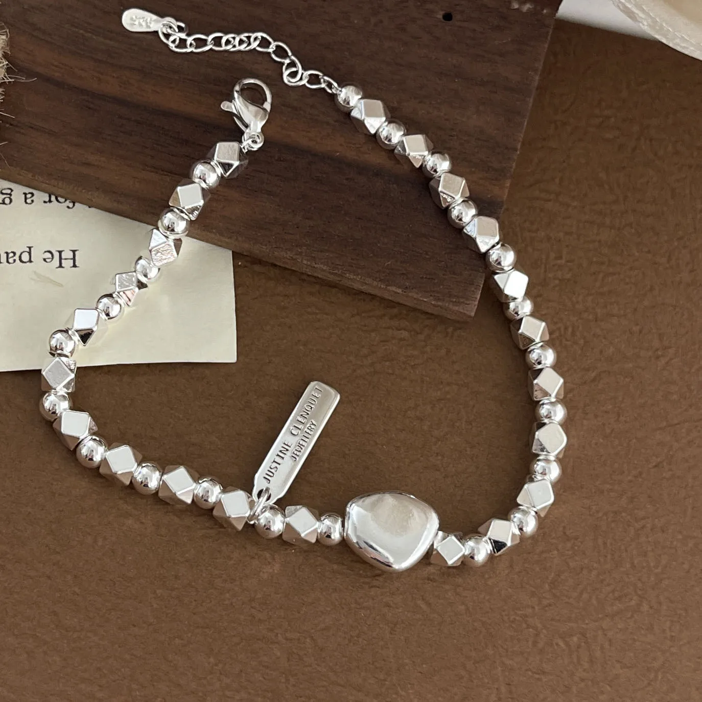 Srebrna bransoletka 925 z motywem serca – wąska, vintage handmade Zielony