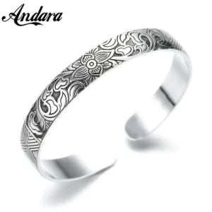 Srebrna bransoletka z sercem i kwiatem lotosu