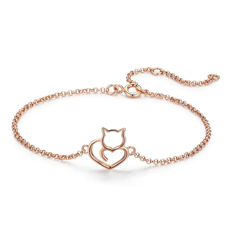 Srebrna bransoletka z kotkiem - delikatny łańcuszek 925 Różowe złoto