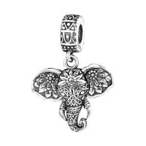 Srebrne charmy ze zwierzętami do bransoletek — słoń, lew, dinozaur Biały