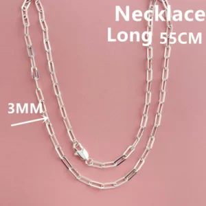 Srebrny naszyjnik typu spinacz 3 mm - łańcuszek paper clip Zielony