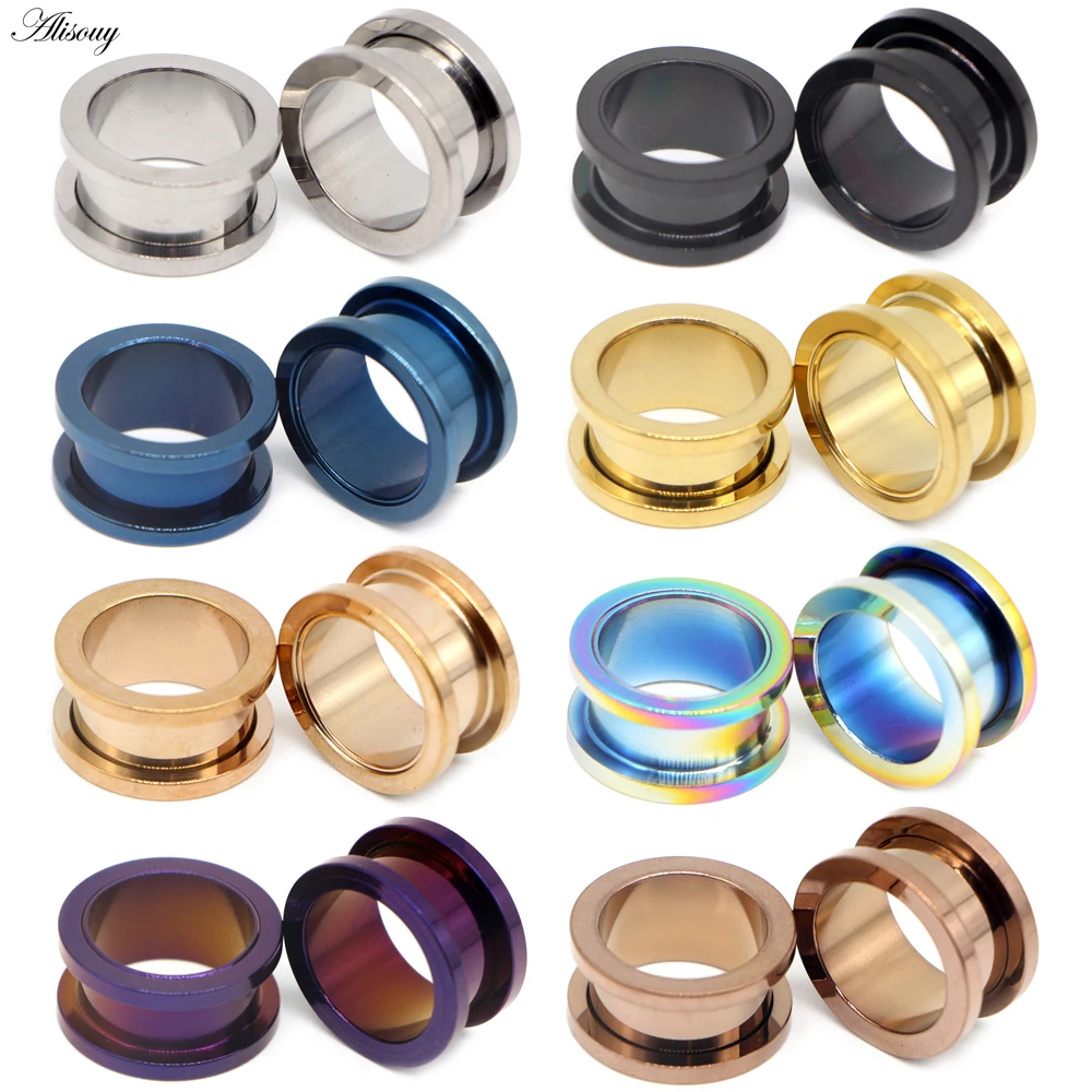Stalowe tunele do uszu ze śrubą, anodowane kolory – piercing ucha Szafir