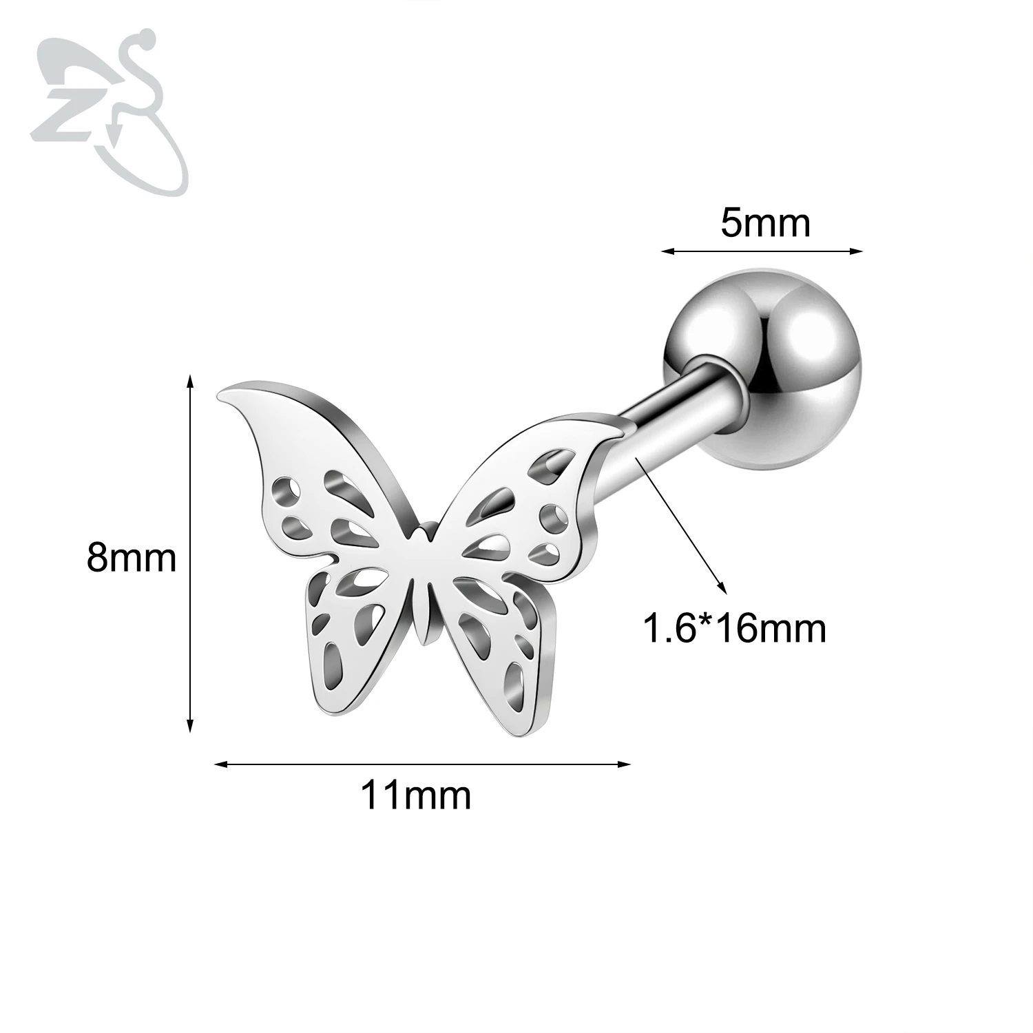 Stalowy kolczyk do języka 14G — motyl, czaszka, wąż, punk style Jasnożółty kolor