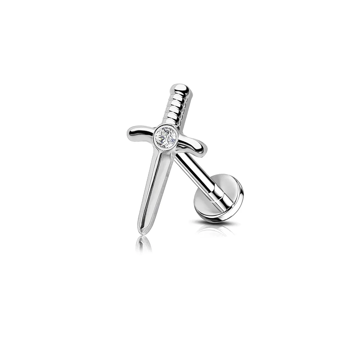 Stalowy labret z zawieszką – krzyż, pająk, wachlarz, chrząstka tragus Imitacja rodowana