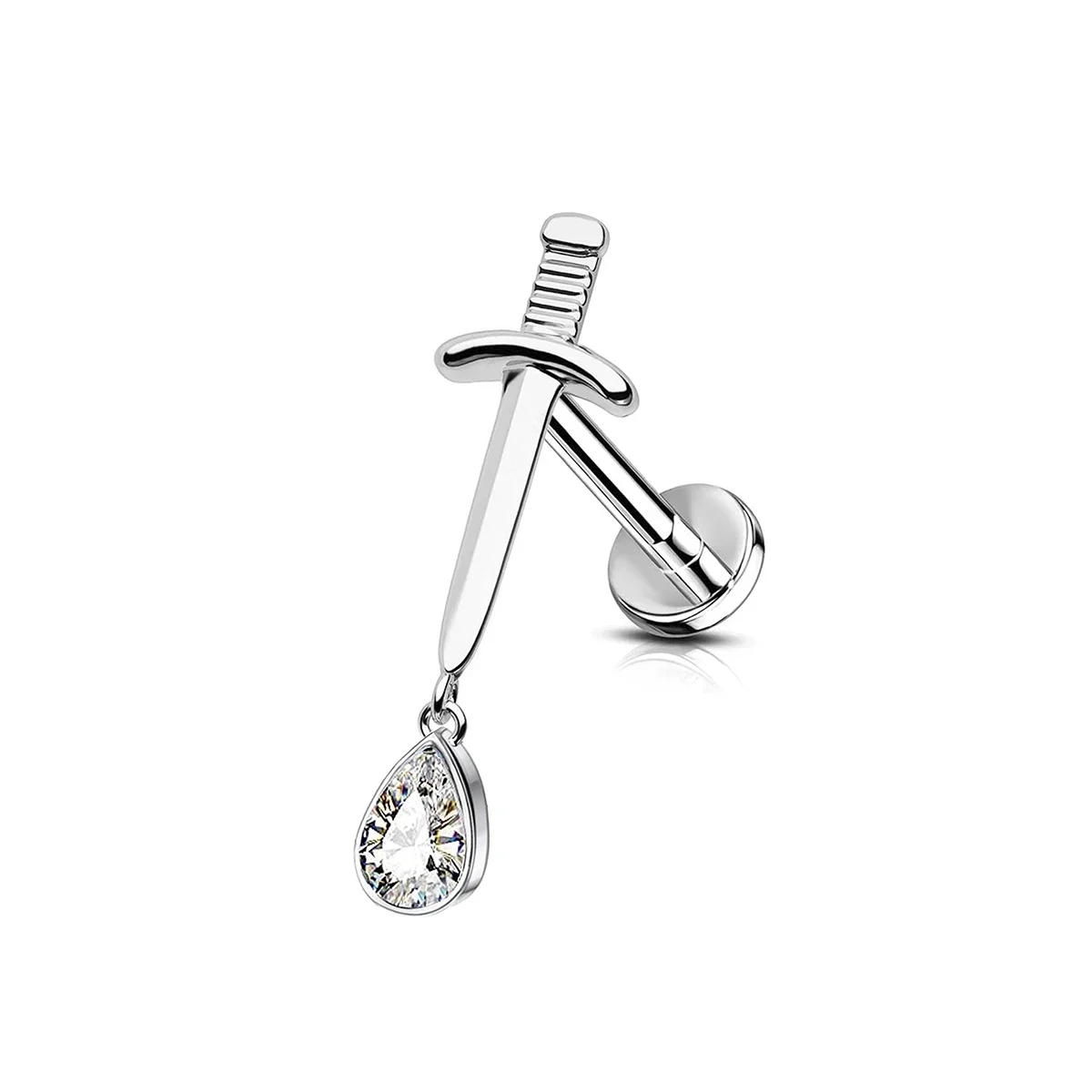 Stalowy labret z zawieszką – krzyż, pająk, wachlarz, chrząstka tragus Rodowany