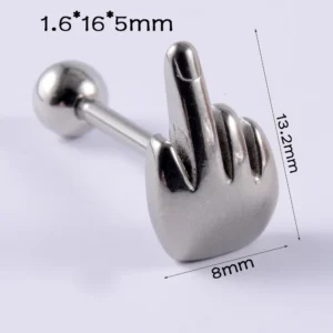 Stalowy piercing języka ze środkowym palcem – punk sztanga 316L Fioletowy
