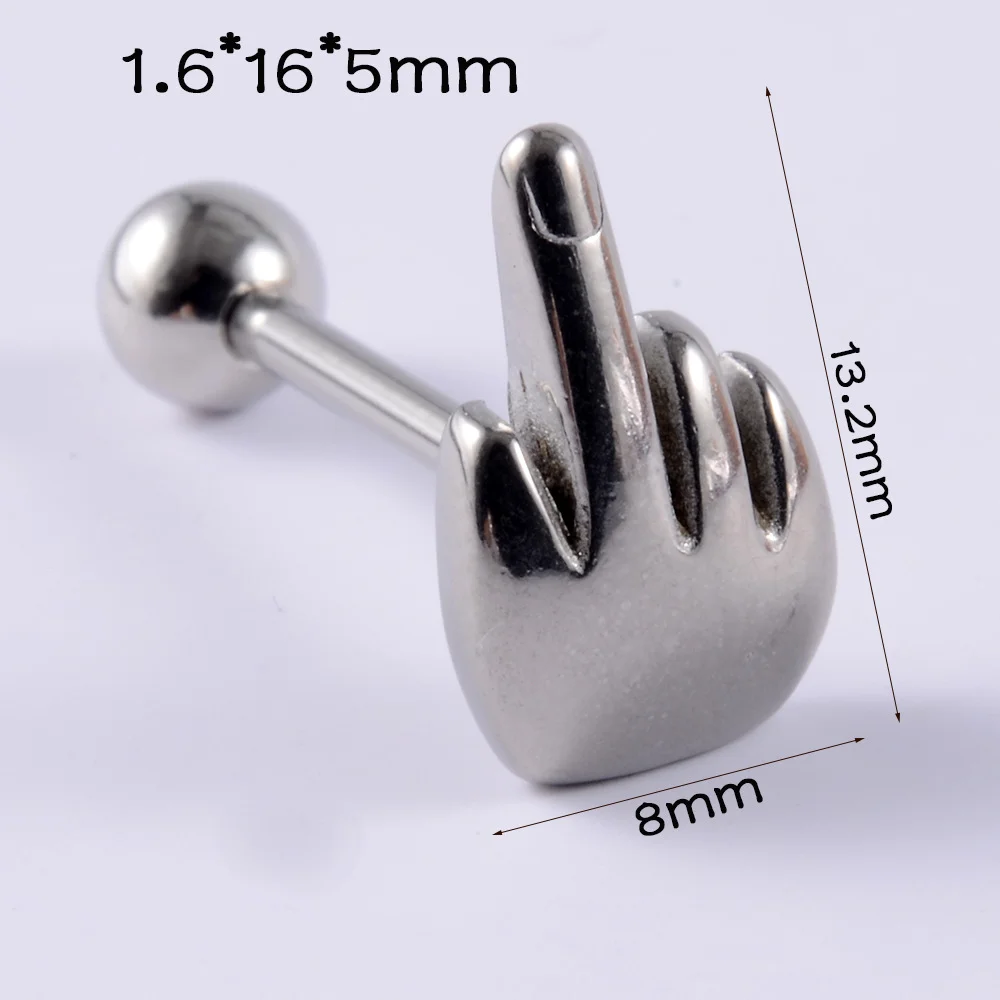 Stalowy piercing języka ze środkowym palcem – punk sztanga 316L Fioletowy