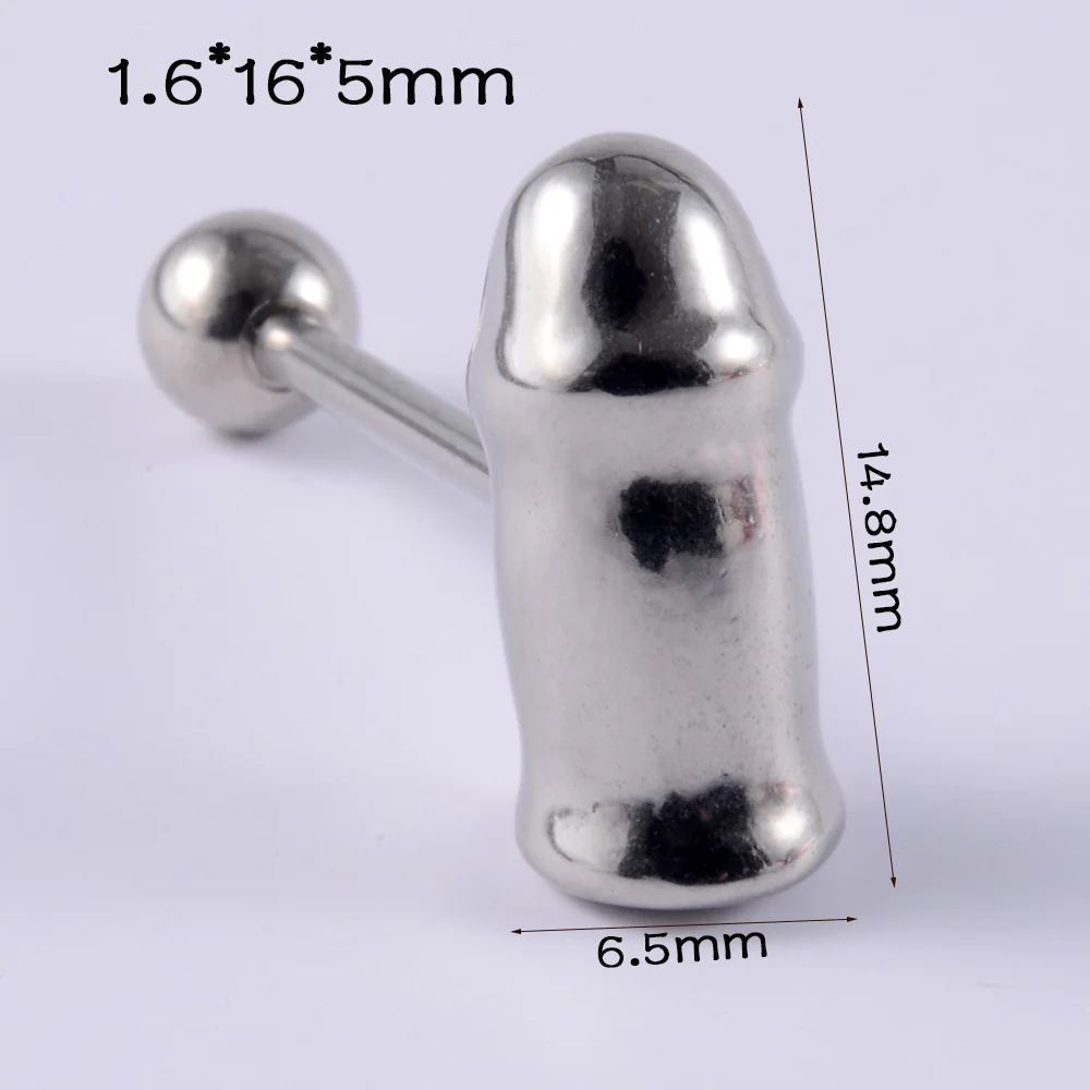 Stalowy piercing języka ze środkowym palcem – punk sztanga 316L Kolor jasnożółtego złota
