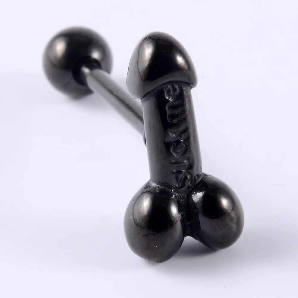 Stalowy piercing języka ze środkowym palcem – punk sztanga 316L Mosiężny