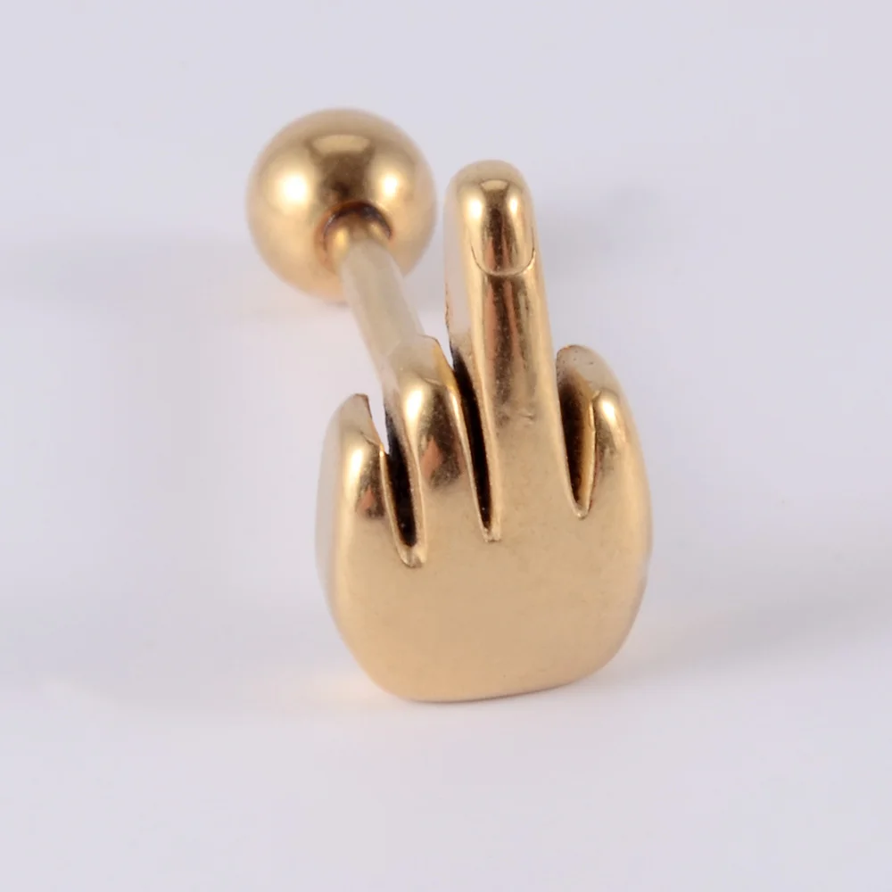 Stalowy piercing języka ze środkowym palcem – punk sztanga 316L Różowy