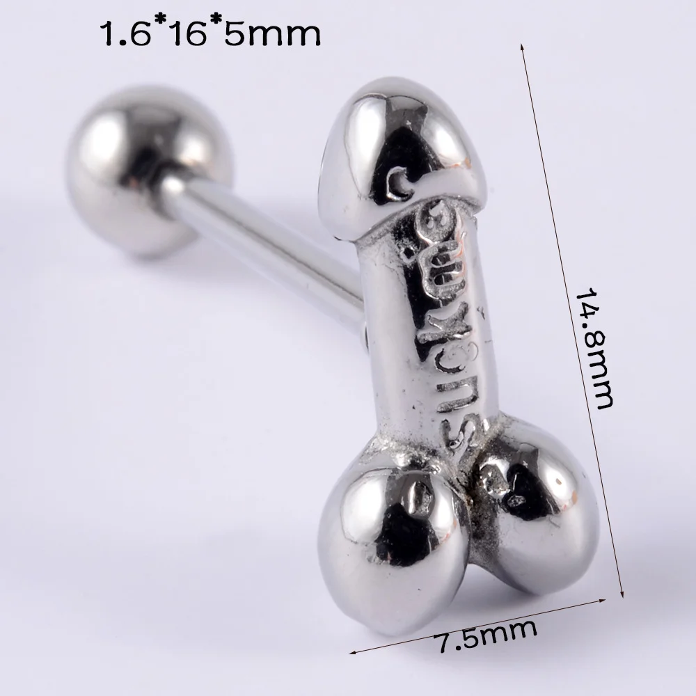 Stalowy piercing języka ze środkowym palcem – punk sztanga 316L Srebrny