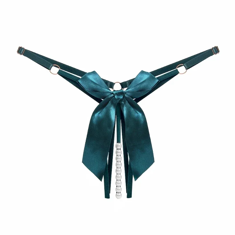 Stringi damskie z kokardką i niskim stanem Zielony