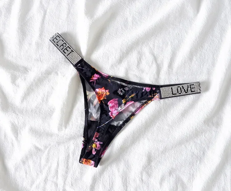 Stringi damskie z kryształkami rhinestone, seksowna tanga Fluoresceyna