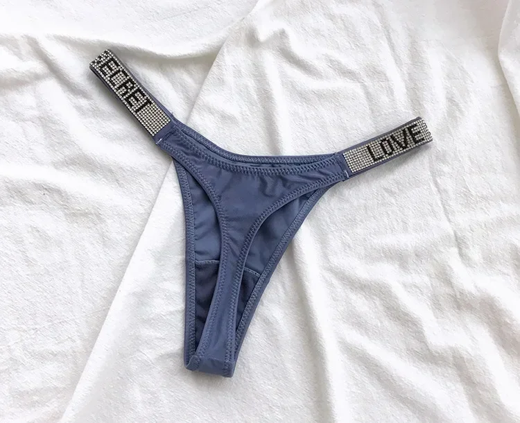 Stringi damskie z kryształkami rhinestone, seksowna tanga Niebieski