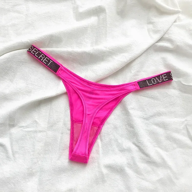Stringi damskie z kryształkami rhinestone, seksowna tanga Róża czerwona