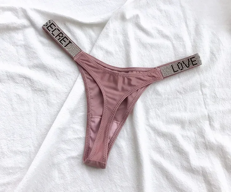 Stringi damskie z kryształkami rhinestone, seksowna tanga Różowy