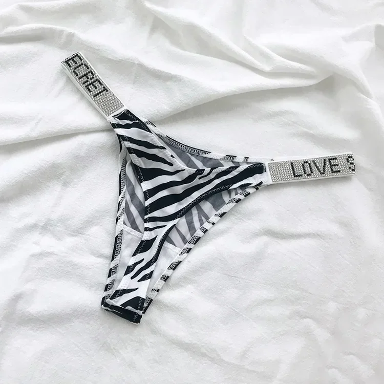 Stringi damskie z kryształkami rhinestone, seksowna tanga Szampan