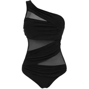 Strój kąpielowy plus size na jedno ramię z siateczką Czarny