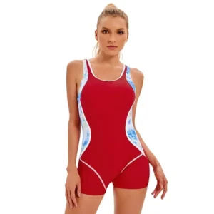 Sportowy jednoczęściowy strój kąpielowy plus size z odkrytymi plecami Czerwony