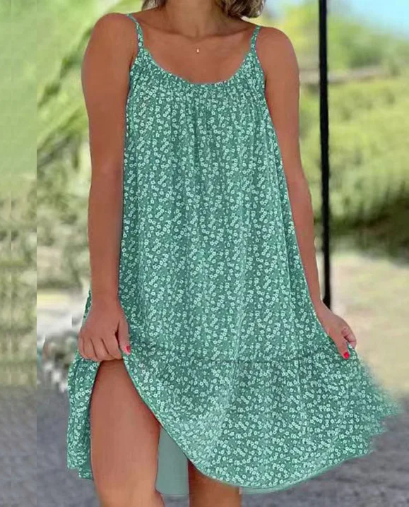 Sukienka bez rękawów z nadrukiem w stylu boho Zielony