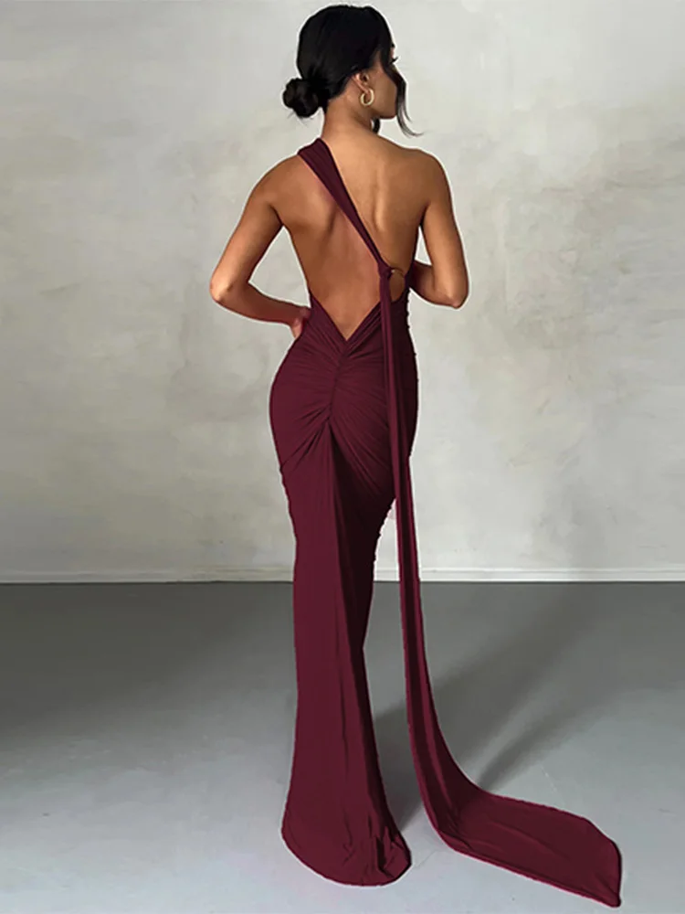 Sukienka bodycon maxi na jedno ramię Y2K na imprezę Beżowy