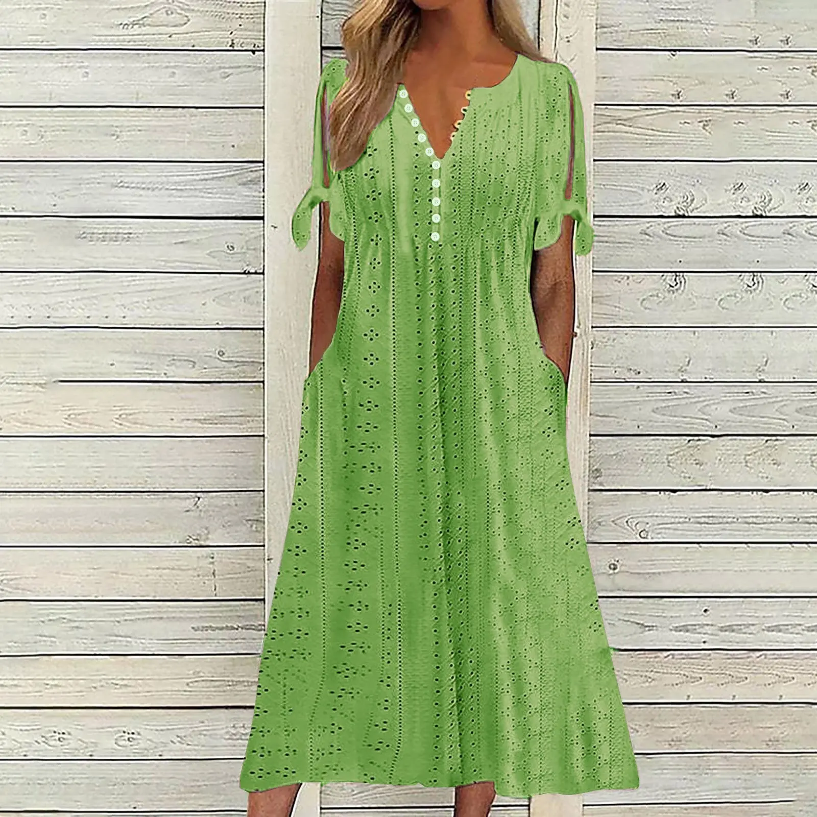 Sukienka boho midi z ażurowymi detalami i odkrytymi ramionami Turkusowy