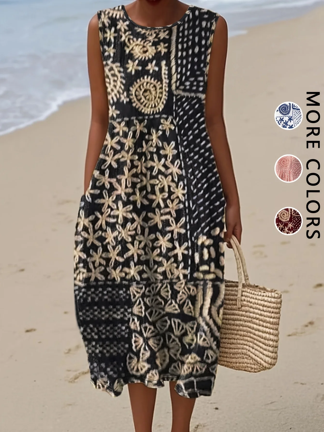 Sukienka boho midi w kwiaty z kieszeniami Cl8q0006g