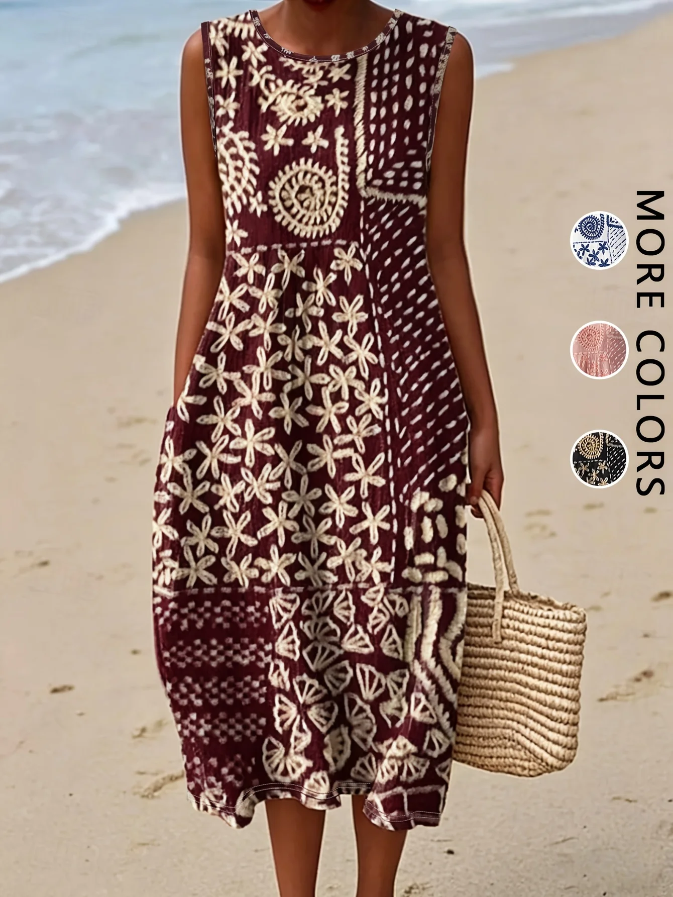 Sukienka boho midi w kwiaty z kieszeniami Cl8q0006h