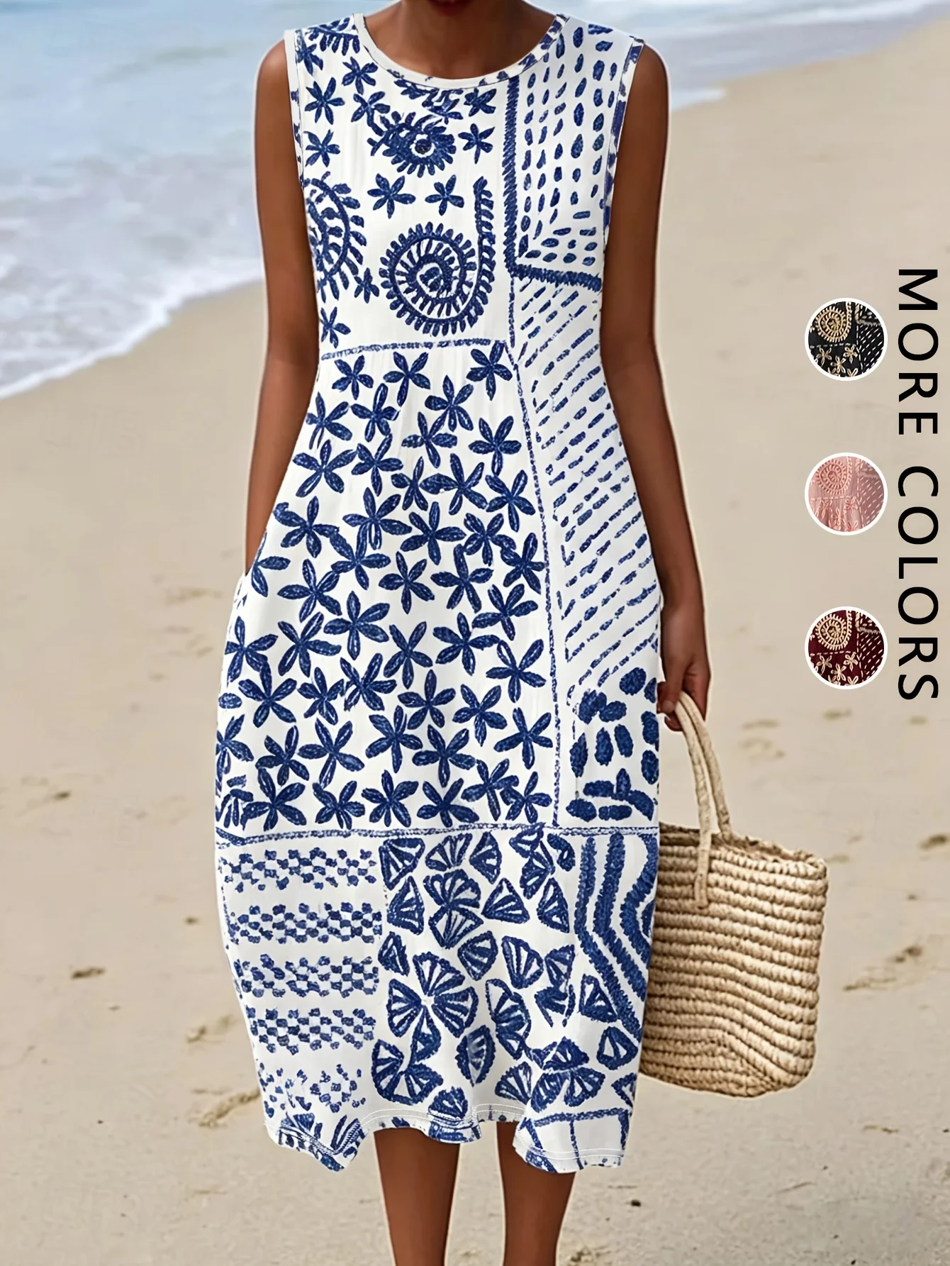 Sukienka boho midi w kwiaty z kieszeniami Cl8q0006j