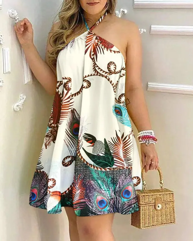 Sukienka boho w kwiaty z dekoltem V i odkrytymi plecami Khaki