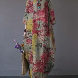 Sukienka boho z długim rękawem i nadrukiem w stylu vintage Żółty