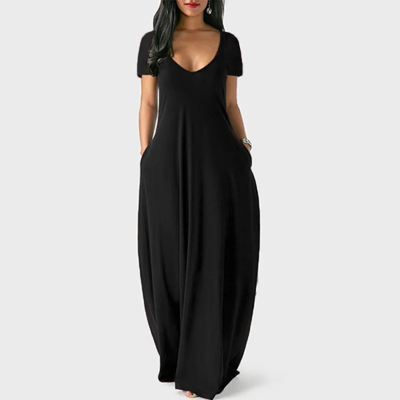 Sukienka damska plus size z dekoltem V Czarny
