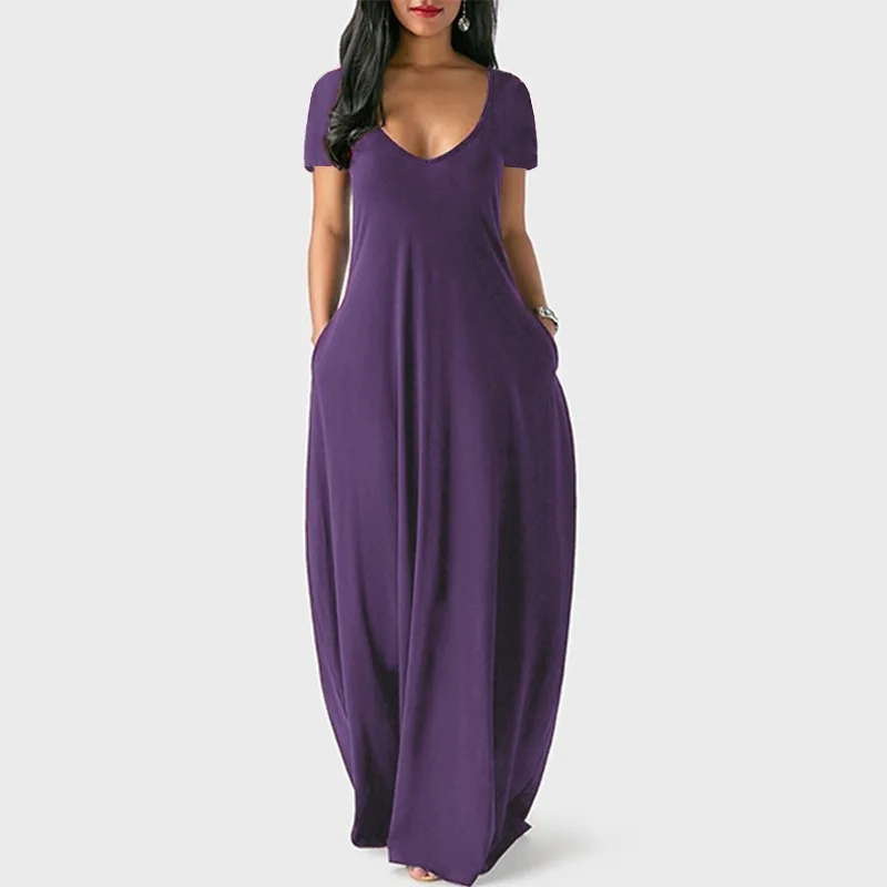 Sukienka damska plus size z dekoltem V Fioletowy