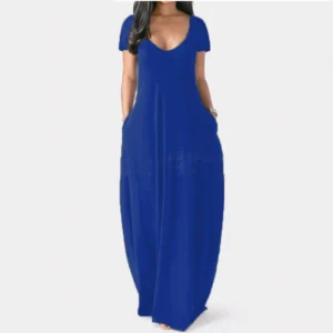 Sukienka damska plus size z dekoltem V Niebieski
