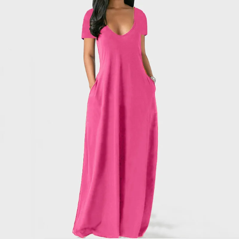 Sukienka damska plus size z dekoltem V Różowy